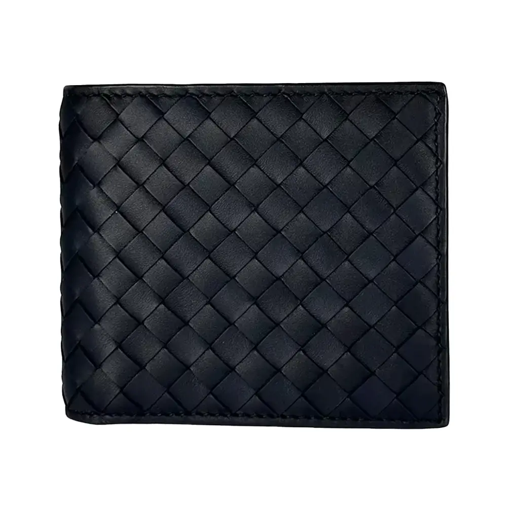 Bottega Veneta Classic Bi-Fold Wallet Woven Leather Midnight Blue 