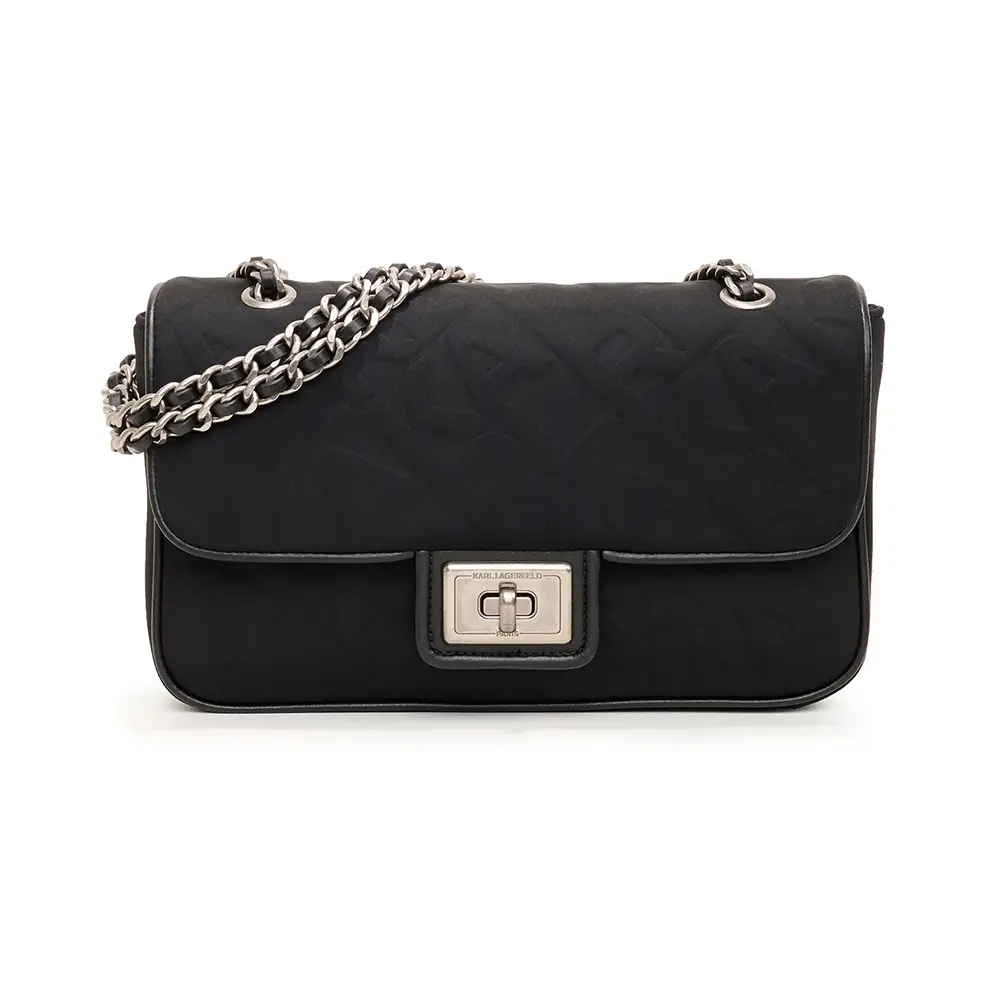 Karl Lagerfeld Paris Agyness Neoprene Embossed Shoulder Bag Black 
