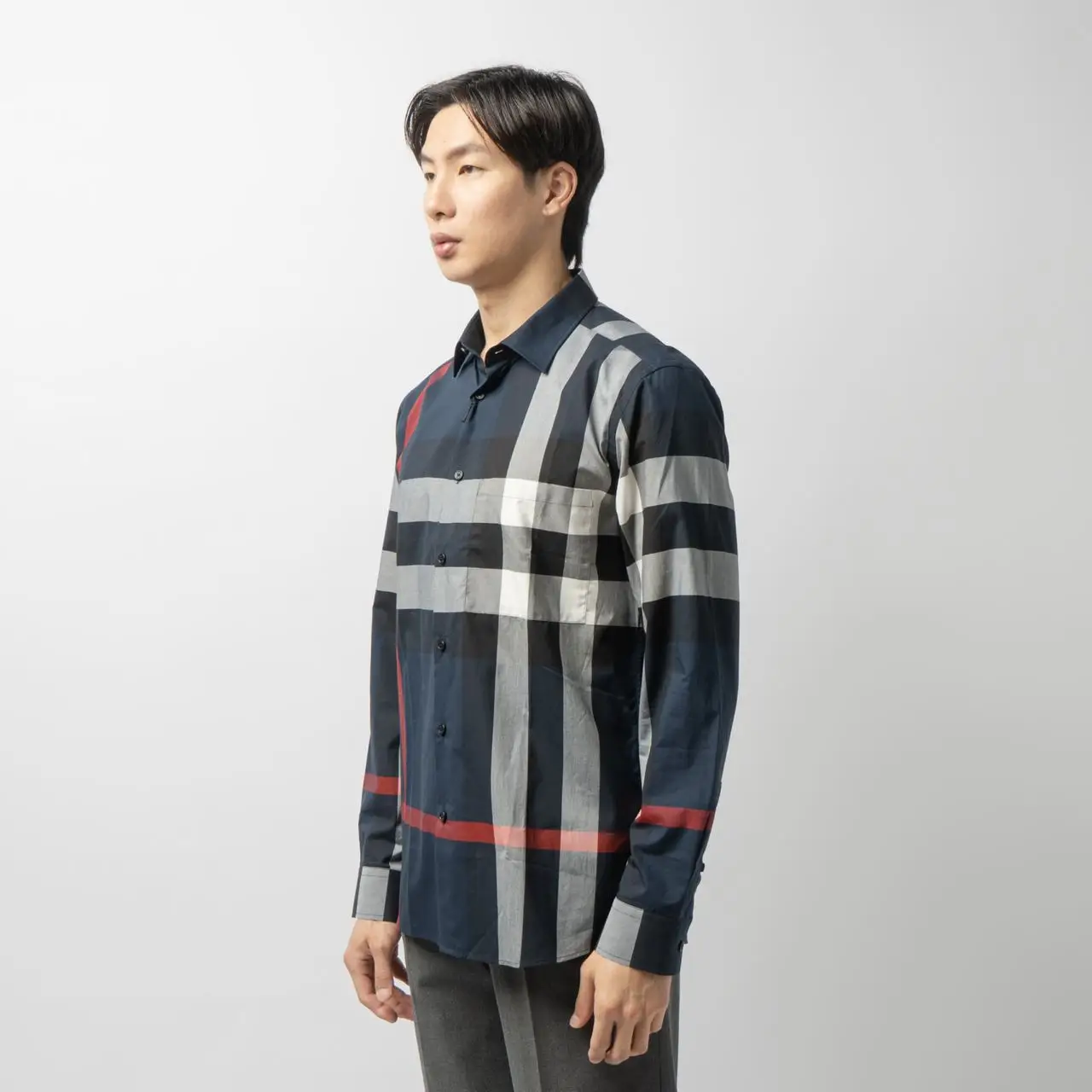 Burberry navy check shirt hotsell