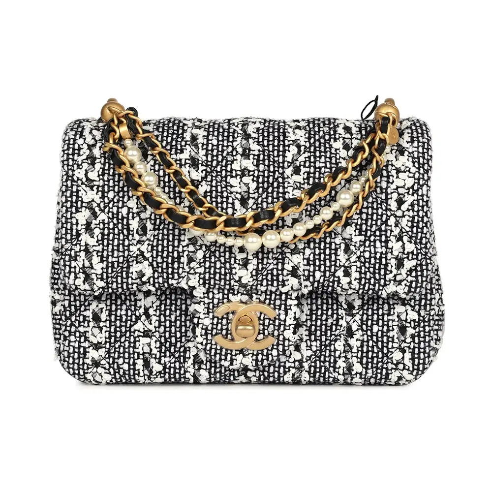 Chanel black and white tweed bag store