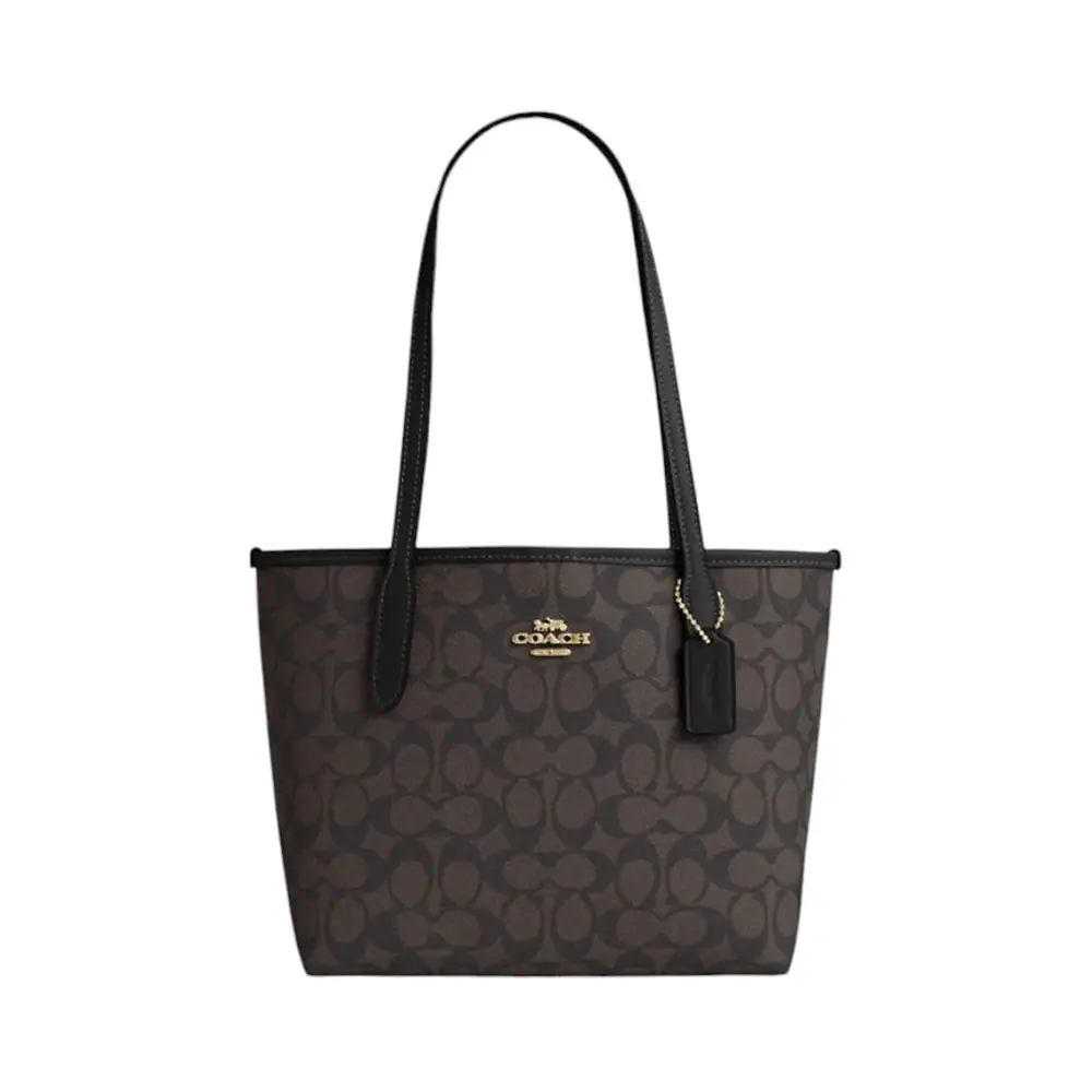 Coach signature tote black best sale