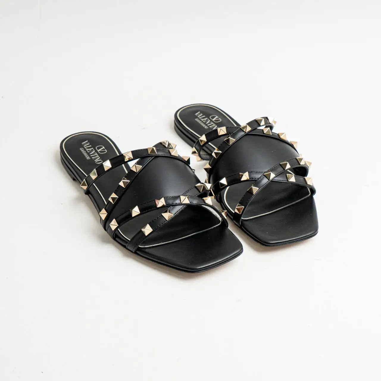 Valentino flat slide sandal with crossover straps top