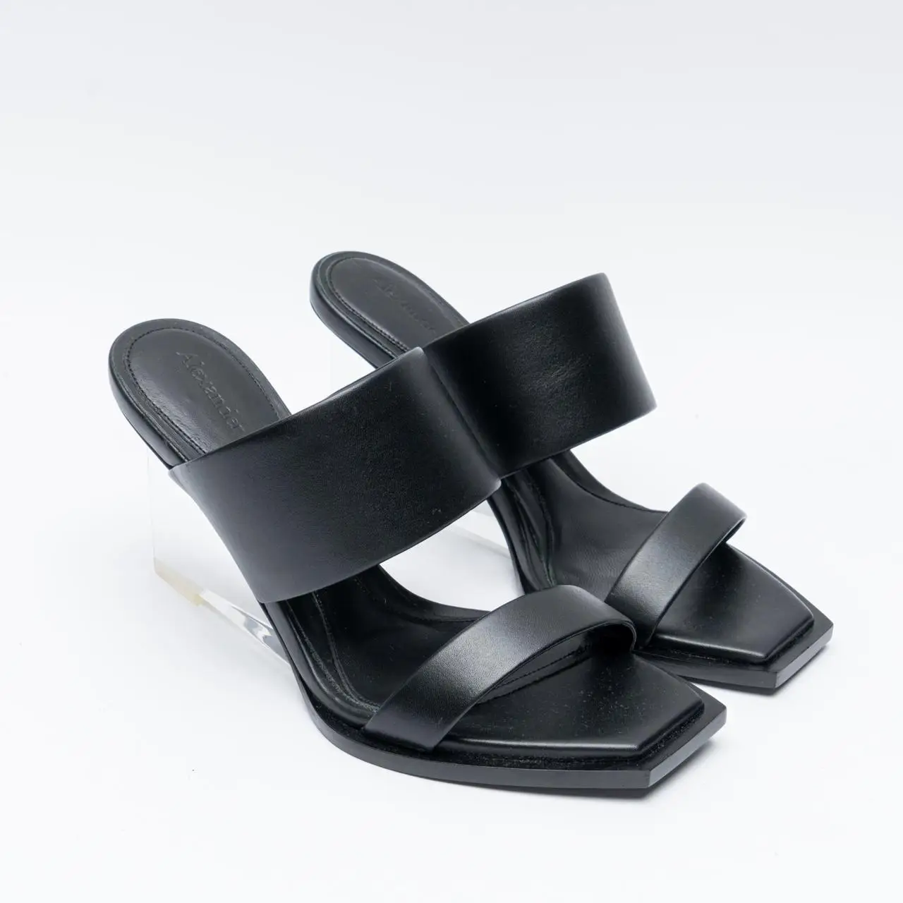 Shard 75 Wedge Leather Sandal Heels Black
