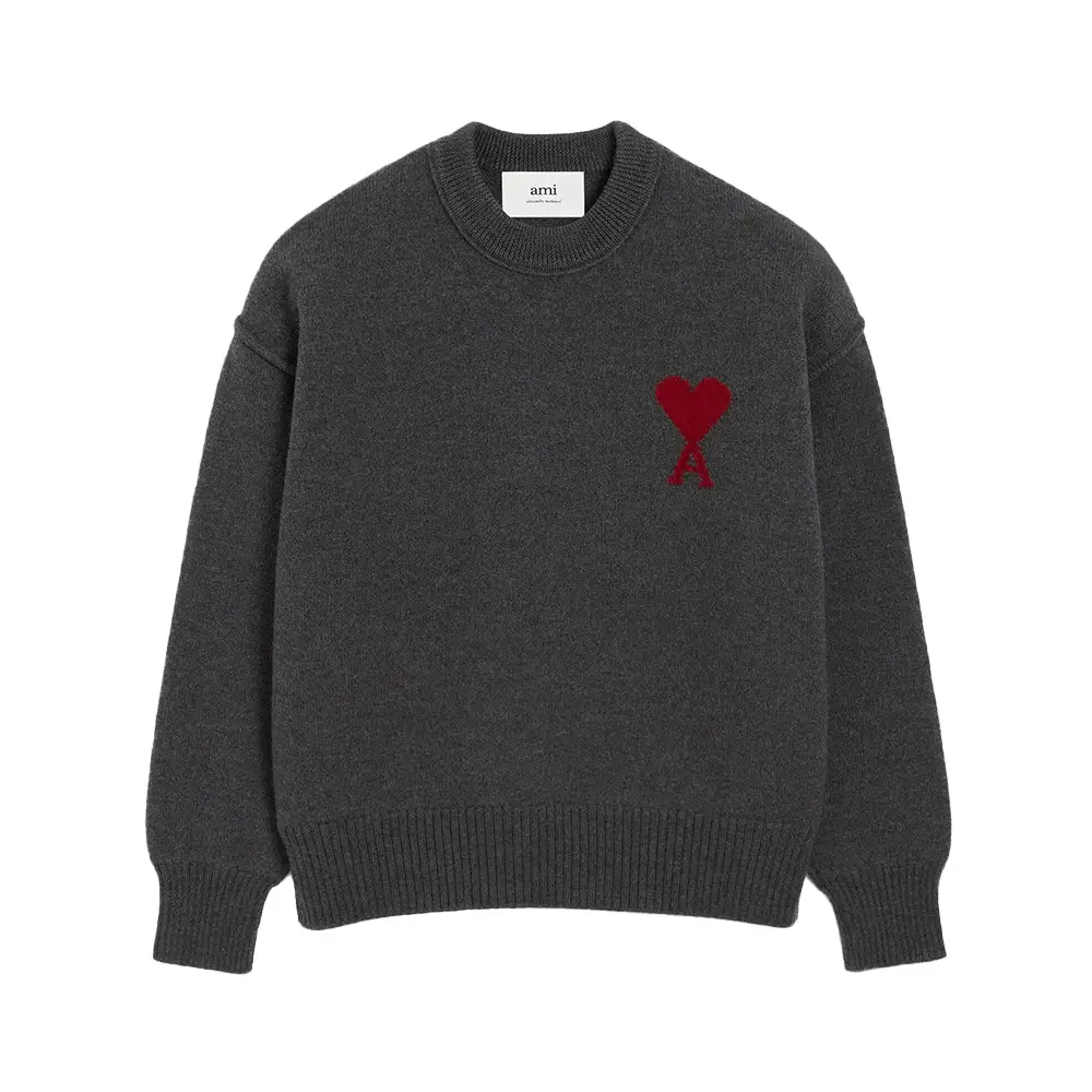 Red Ami De Coeur Crewneck Sweater Grey
