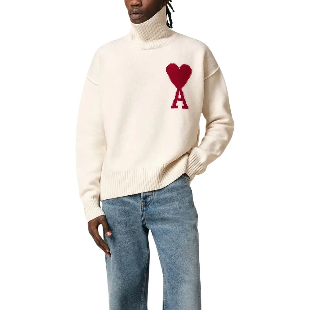 AMI Paris Red Ami De Coeur Inside Out Seams Highneck Sweatshirt