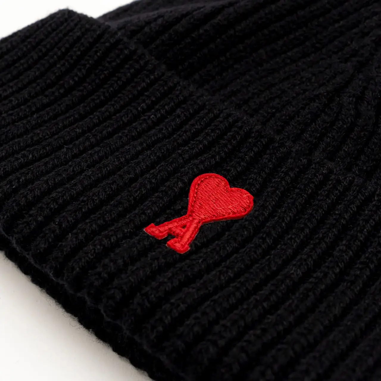 AMI Paris Red Ami De Coeur Felted Merino Wool Beanie Black 