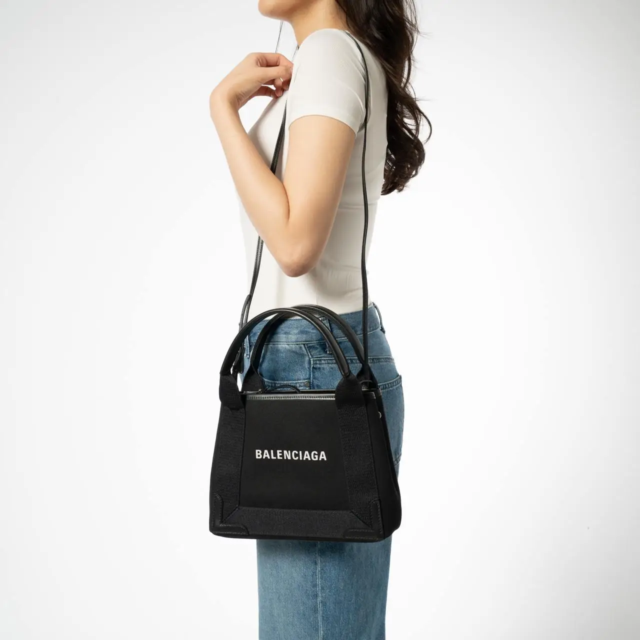 Balenciaga Navy Cabas XS Canvas All Black – voilà.id