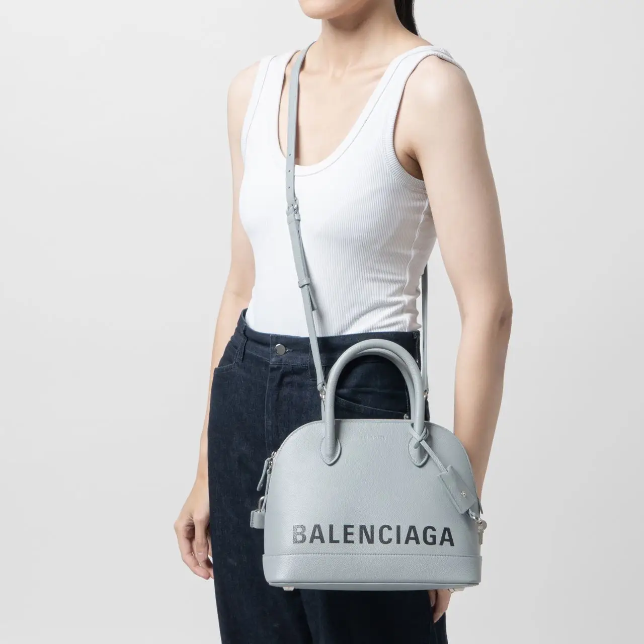 Balenciaga Ville Top Handle Small Ash Blue Logo Black – voilà.id