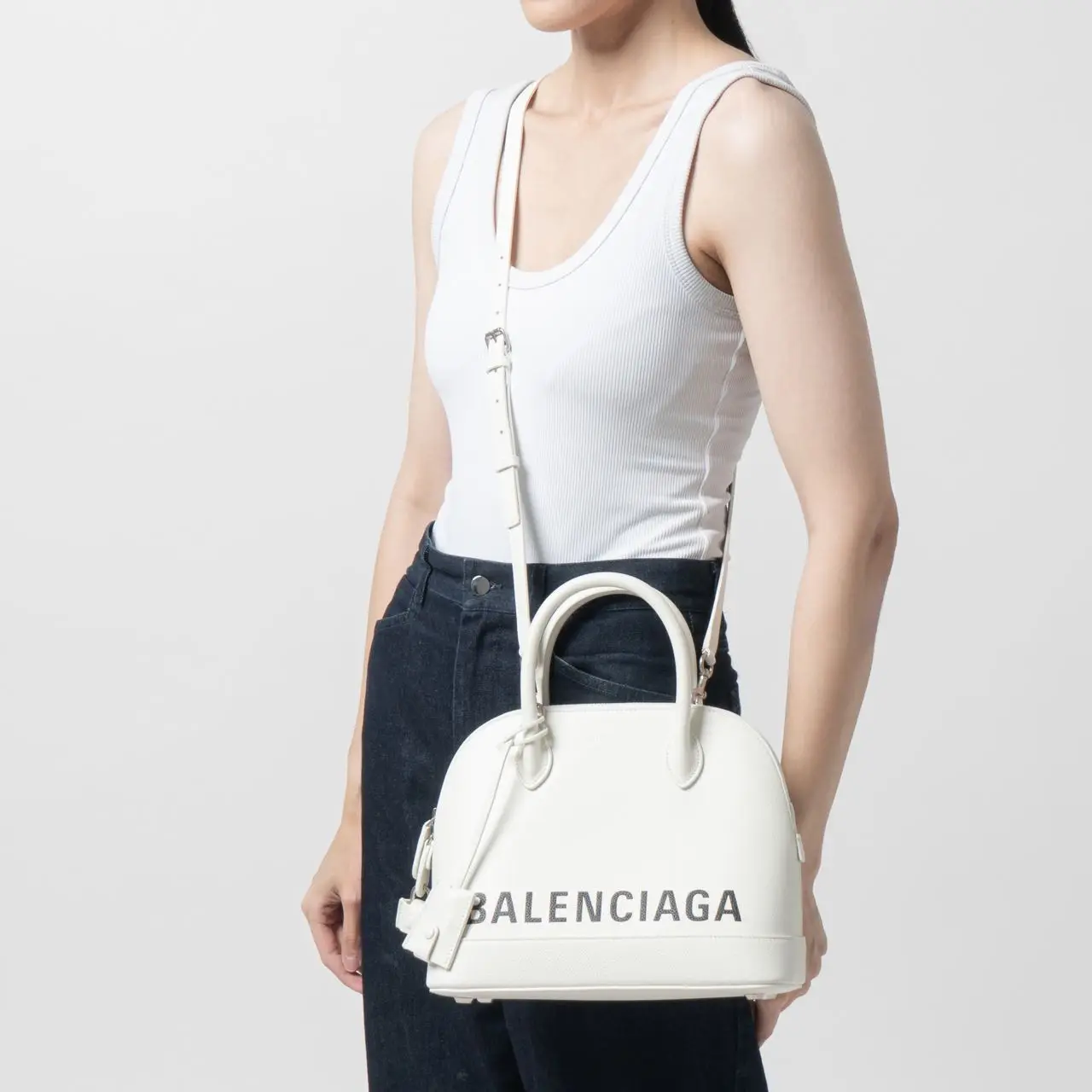 Balenciaga Ville Top Handle Small White Logo Black – voilà.id