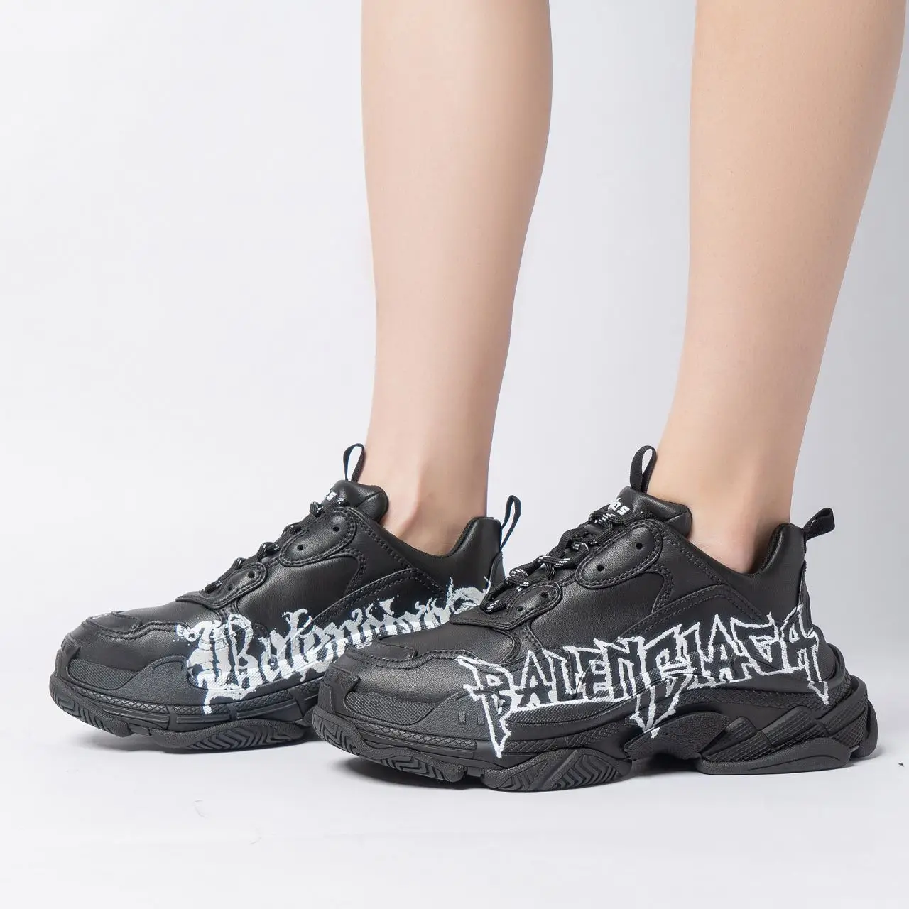 Balenciaga Triple S Sneakers DIY Metal Black White Women – voilà.id