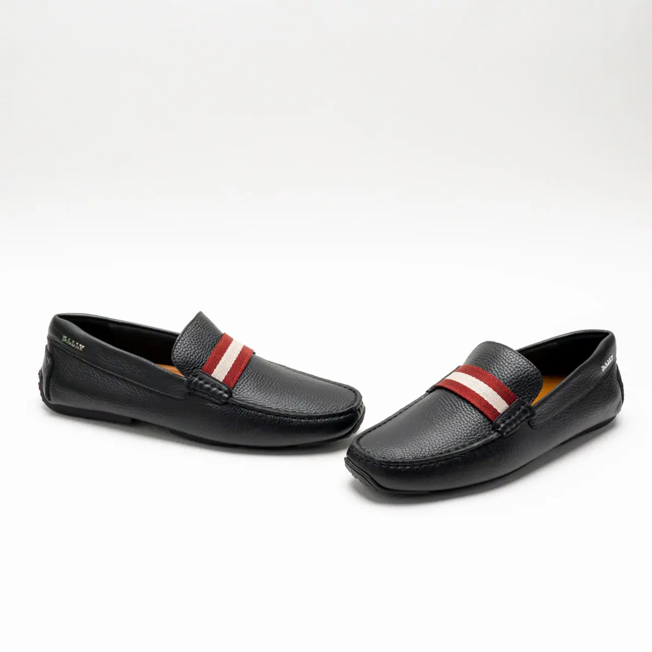 Authentic Men\'s Bally Black Leather Loafers with Classic Red and White Stripes Calum Black/White/Red Leather Penny Loafers main image 3