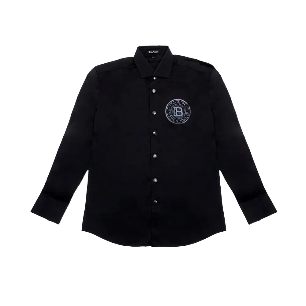 Balmain B Paris Circle Stamp Black Logo Long Sleveed Shirt Black