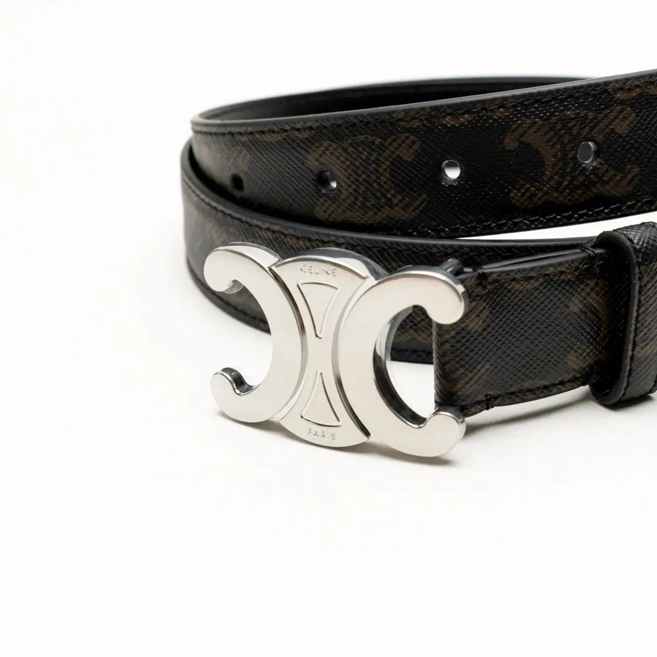Celine Medium 25mm Triomphe Belt - Black w/ Silver Triomphe Belt 25MM IN Taurillon Leather - BLACK | CELINE main image 2