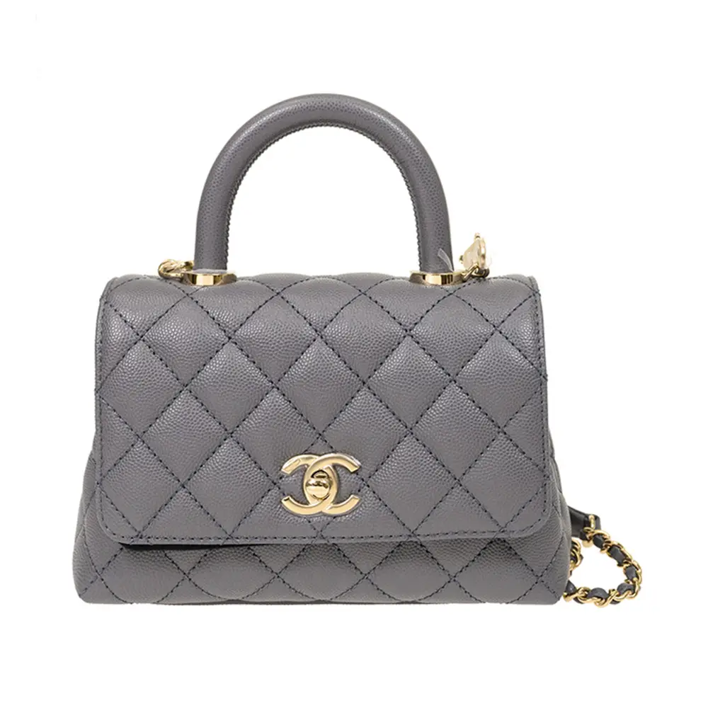 Chanel Mini Coco Flap Chain Top Handle Bag Caviar Dark Grey Lghw