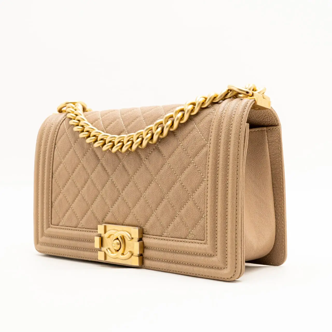 Chanel Boy Medium Beige Caviar Ghw –