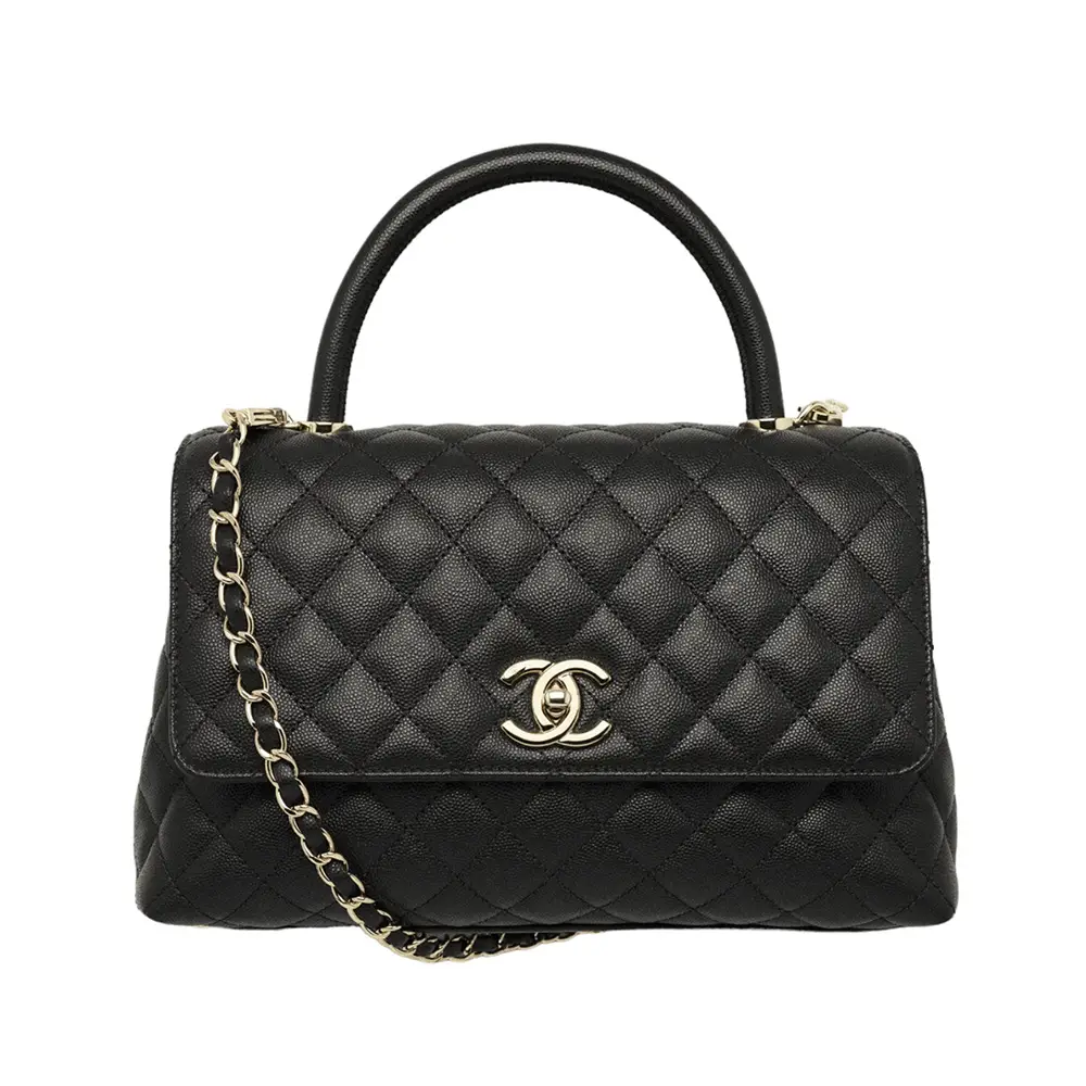 Medium Coco Flap Top Handle Bag Caviar Black Lghw