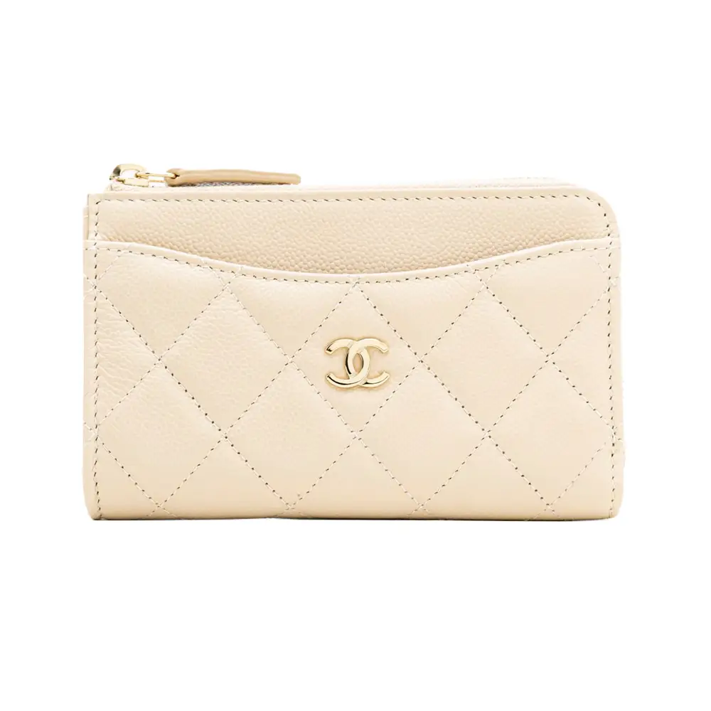 Chanel Classic Zipper Caviar Card Holder Light Beige Lghw –