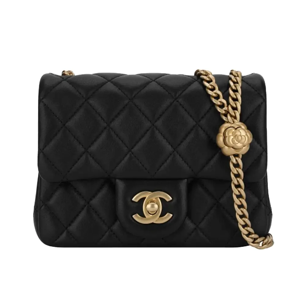 Camellia Crush Mini Flap Bag Lambskin Black Ghw