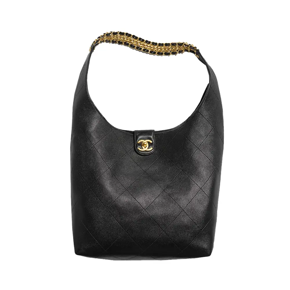 Chanel Large Hobo Bag Shiny Lambskin Leather Black Ghw –