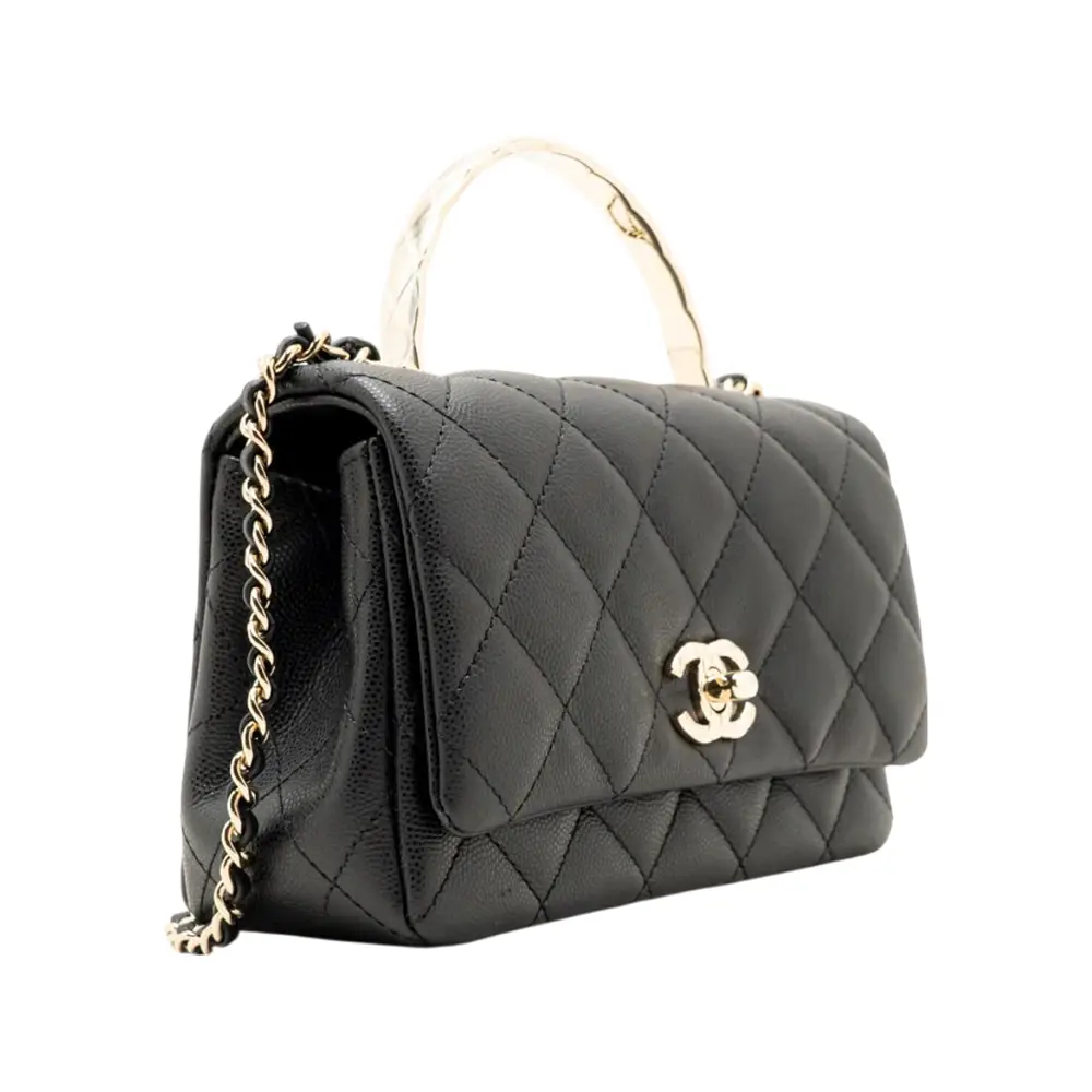 Chanel Flap Chain Crossbody Bag with Top Handle Caviar Leather