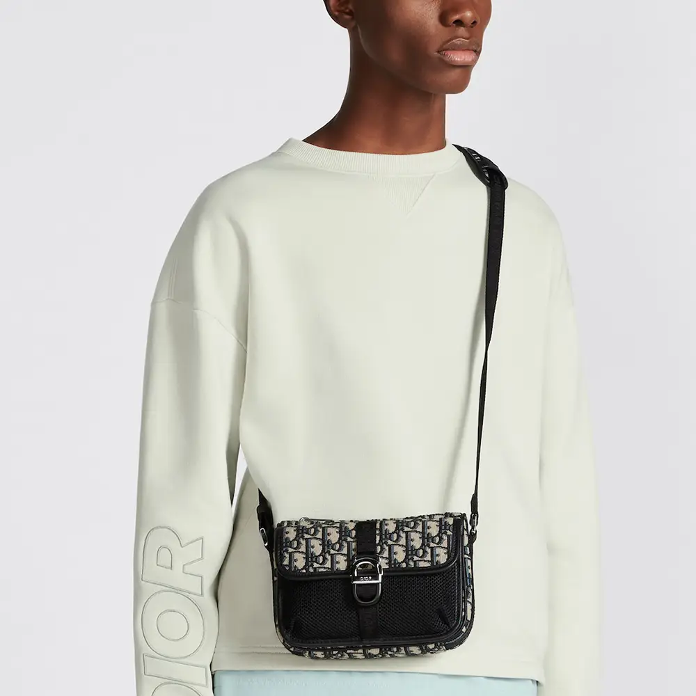 Mini Bag Buckle Oblique Jacquard With Strap Beige and Black