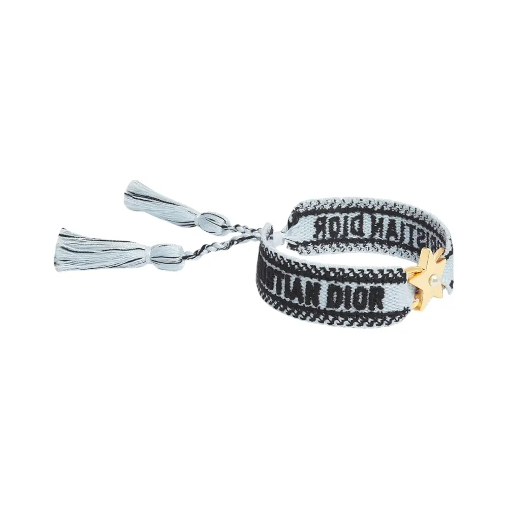 Christian Dior Bracelet Sky Blue Cotton with Gold-Finish Metal and