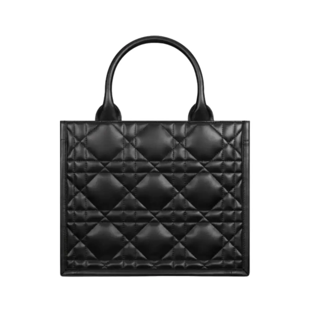 Small D Book Tote Macrocannage Calfskin Black