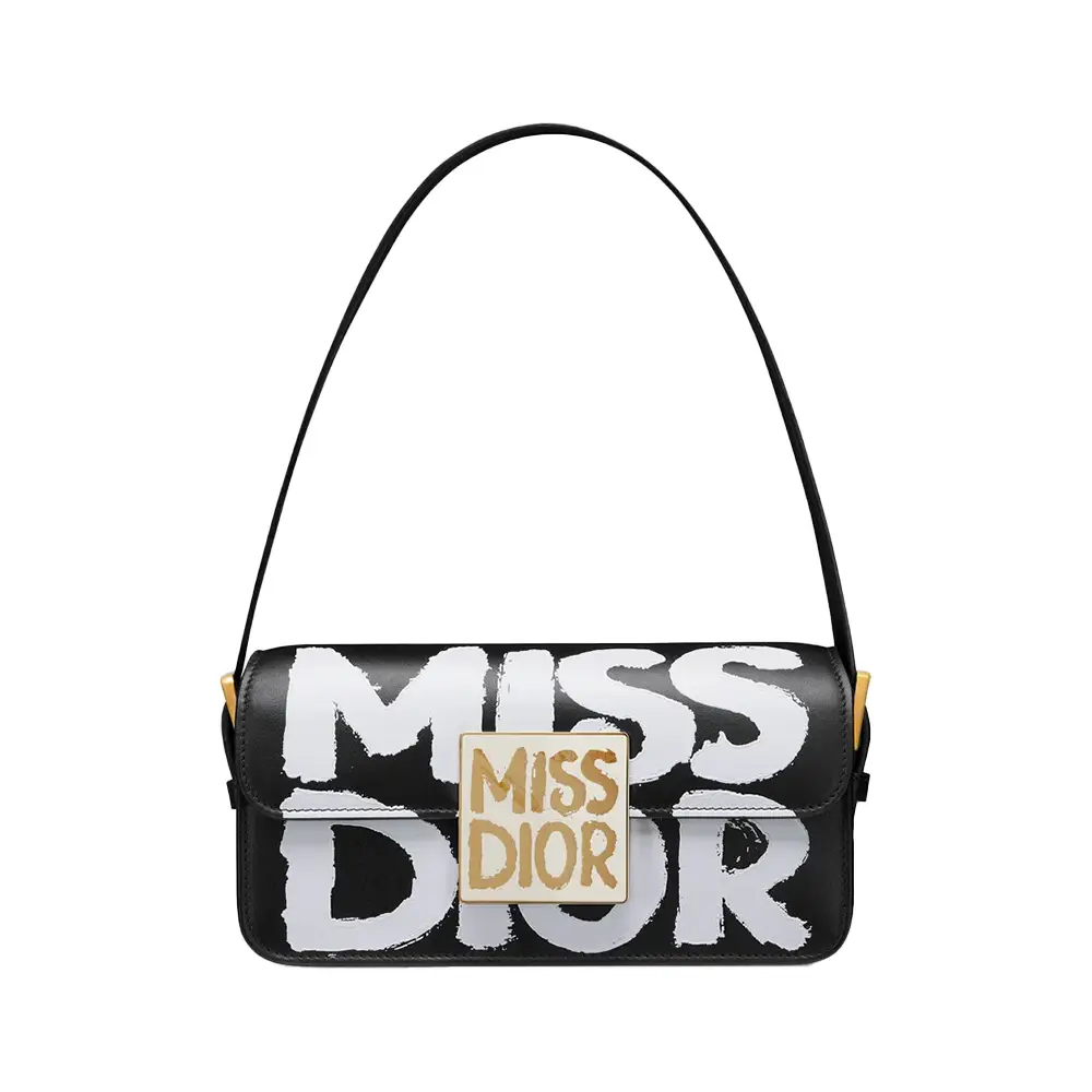 Christian Dior Miss D Graffiti Printed Flap Bag Calfskin White