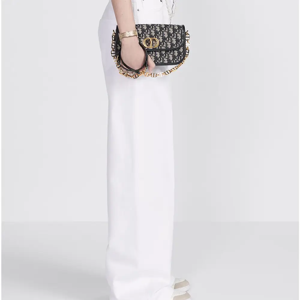 Christian Dior 30 Montaigne Avenue Bag Oblique Jacquard Blue Beige