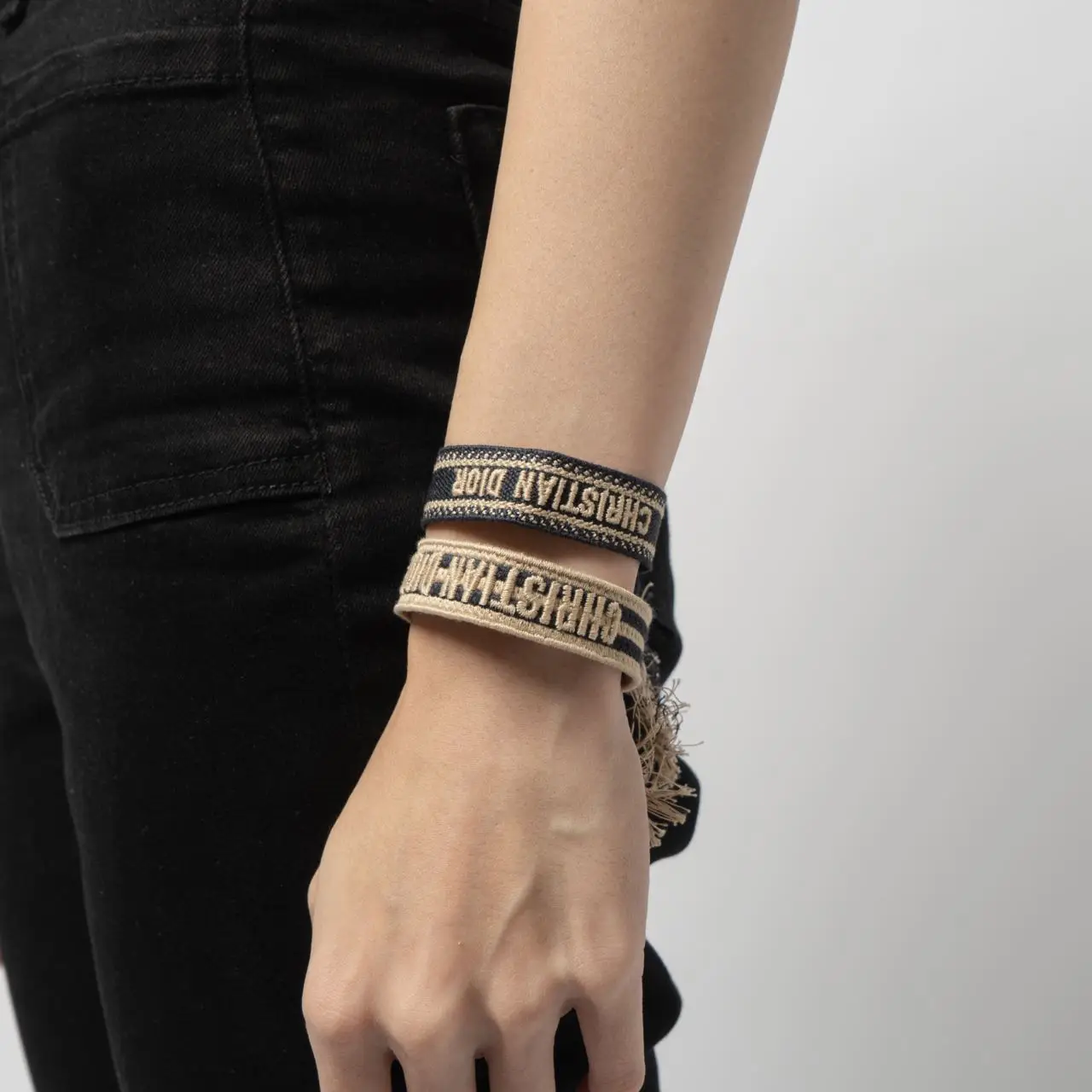 Christian Dior Bracelet Set Oblique Marinière Beige Navy 