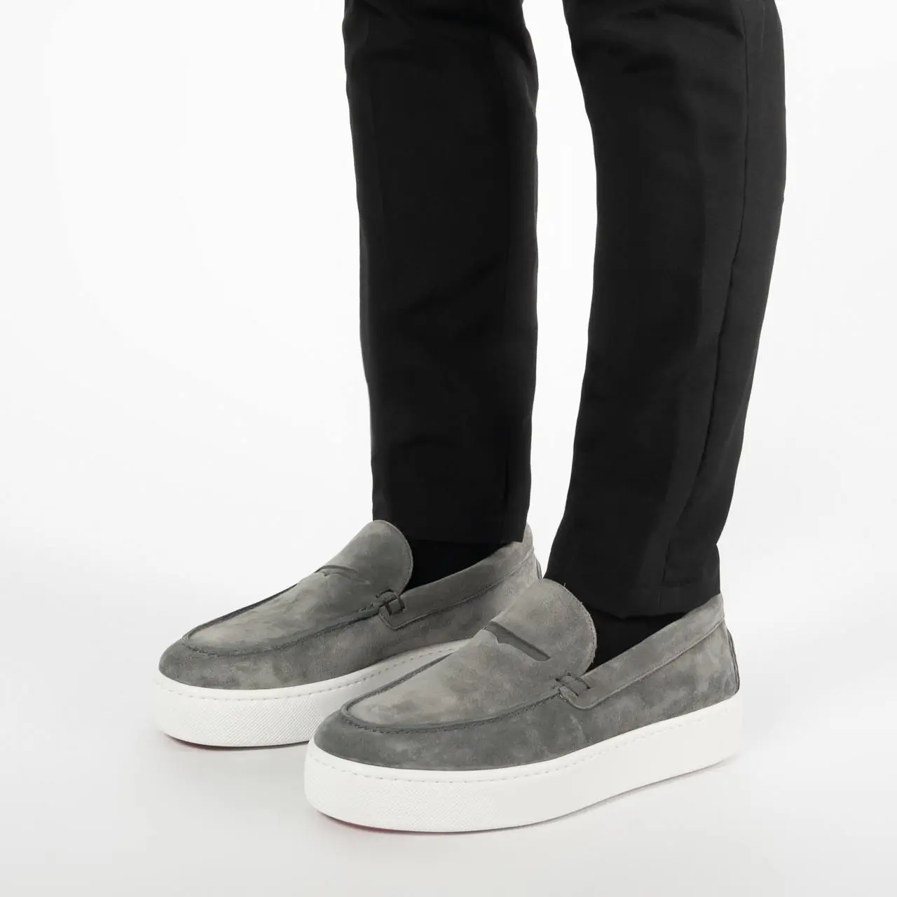 Christian Louboutin Gray Suede Slip-On Paqueboat Flat Loafer CHRISTIAN LOUBOUTIN Moonboat Suede Loafers for Men | MR PORTER main image 4