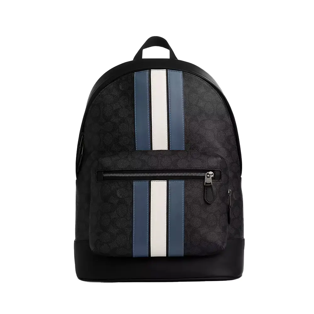 Coach West Backpack in Signature Canvas with Varsity Stripe 