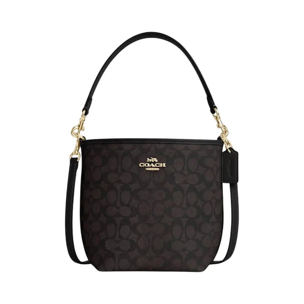 City Bucket Bag in Signature Canvas Walnut/Black