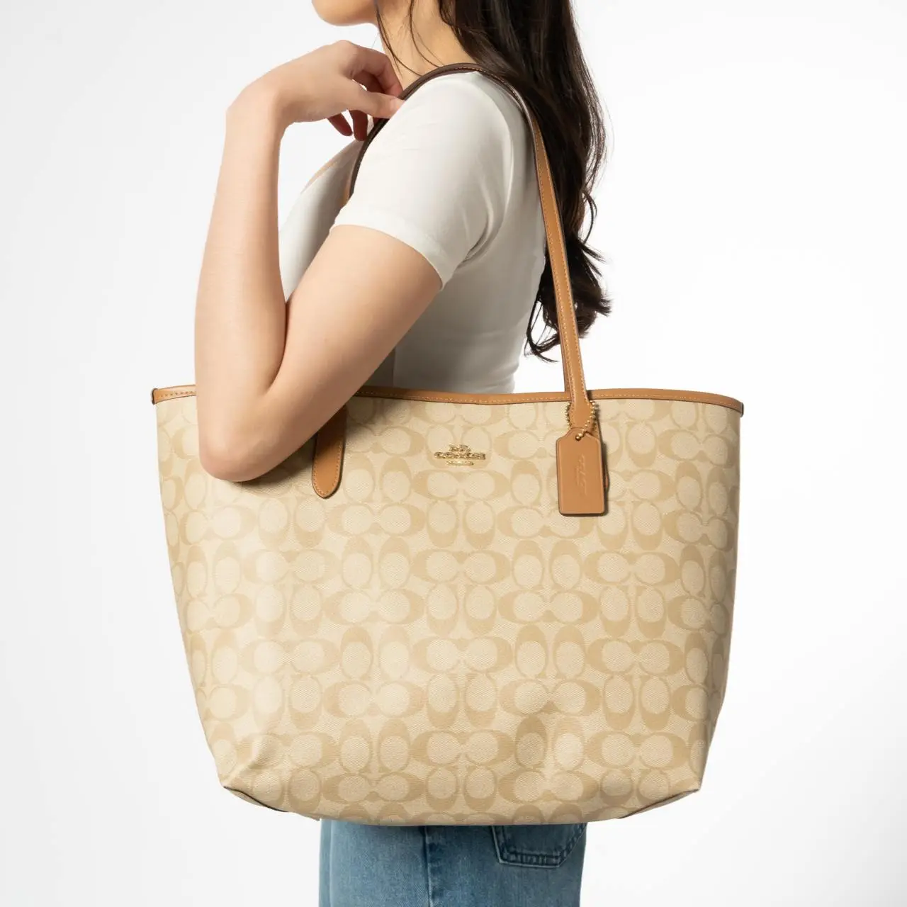 COACH Bag Signature Tote Khaki Yellow SV