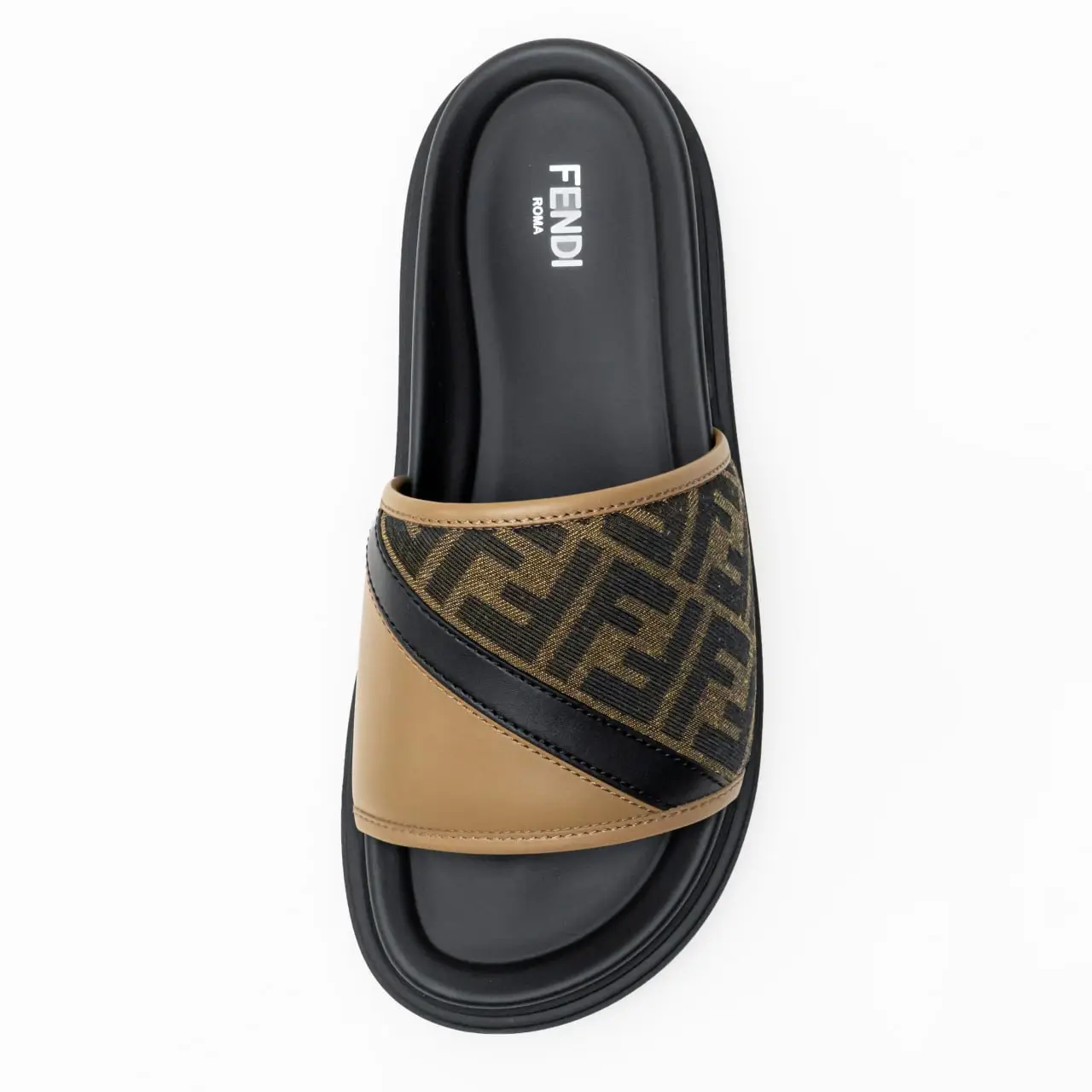 Fendi FF Diagonal Slides Jacquard Brown – voilà.id