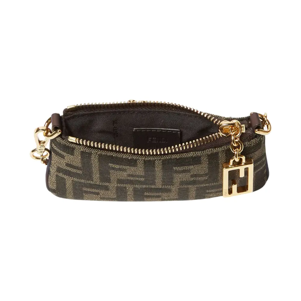 flat baguette pouch tobacco brown ff jacquard fabric pouch Fendi Baguette Pouch Mini FF Jacquard Fabric Tobacco Brown – voilà.id