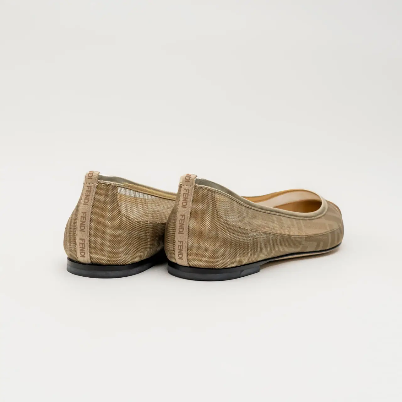 Fendi Colibri FF Mesh Ballet Flats Leather Champagne Ghw  display picture 1