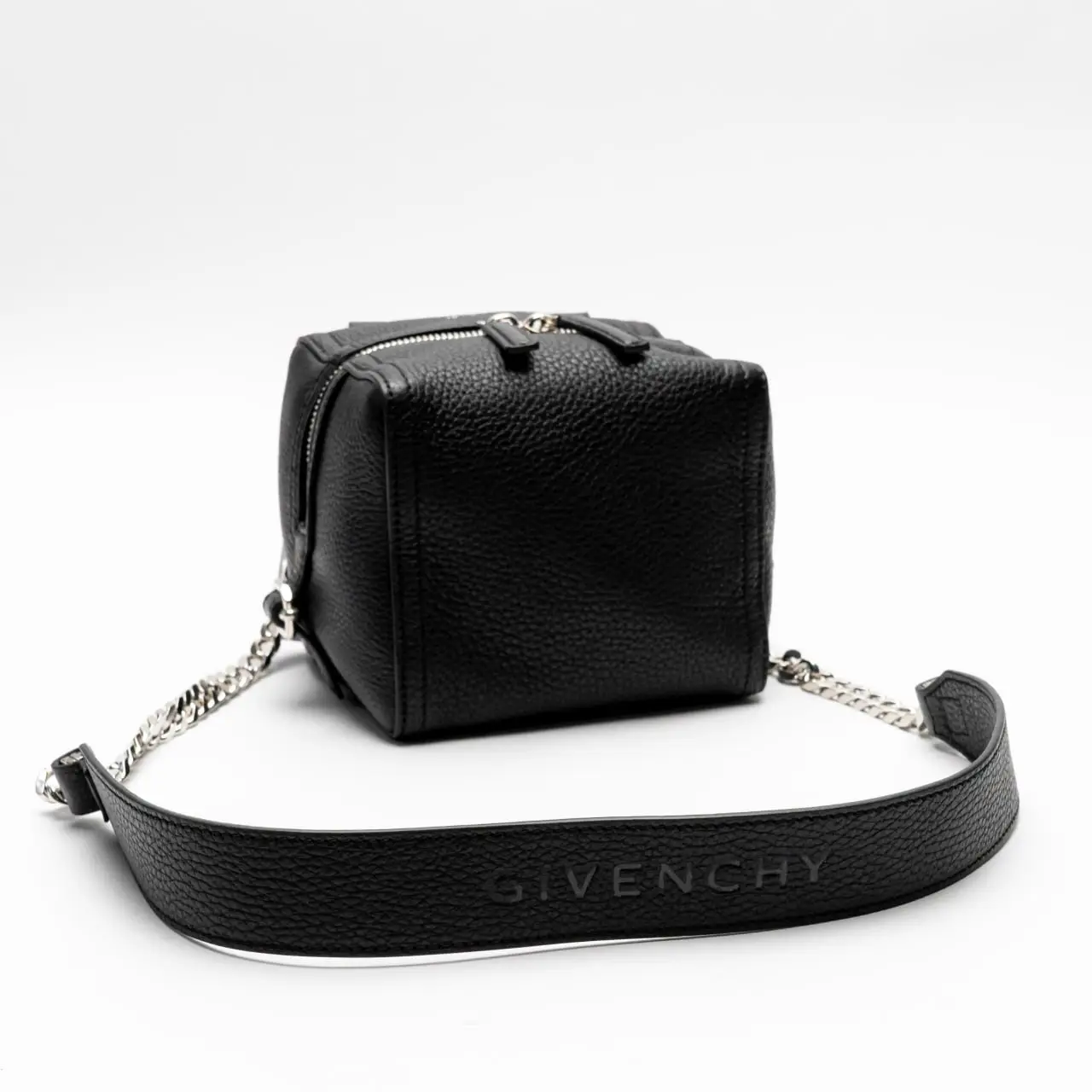 Mini Pandora Grained Leather Bag With Chain Black - Main Image