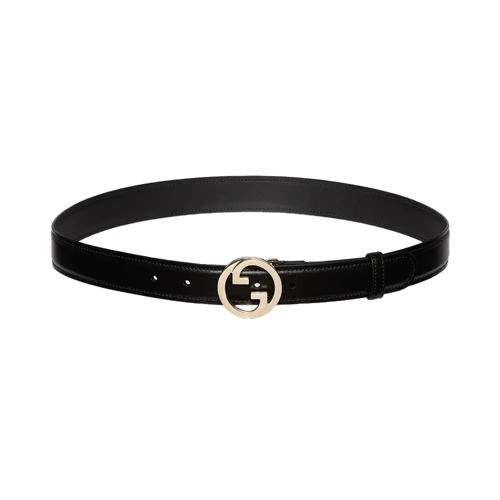 Gucci Round Interlocking G Thin Leather Belt 15mm Black –