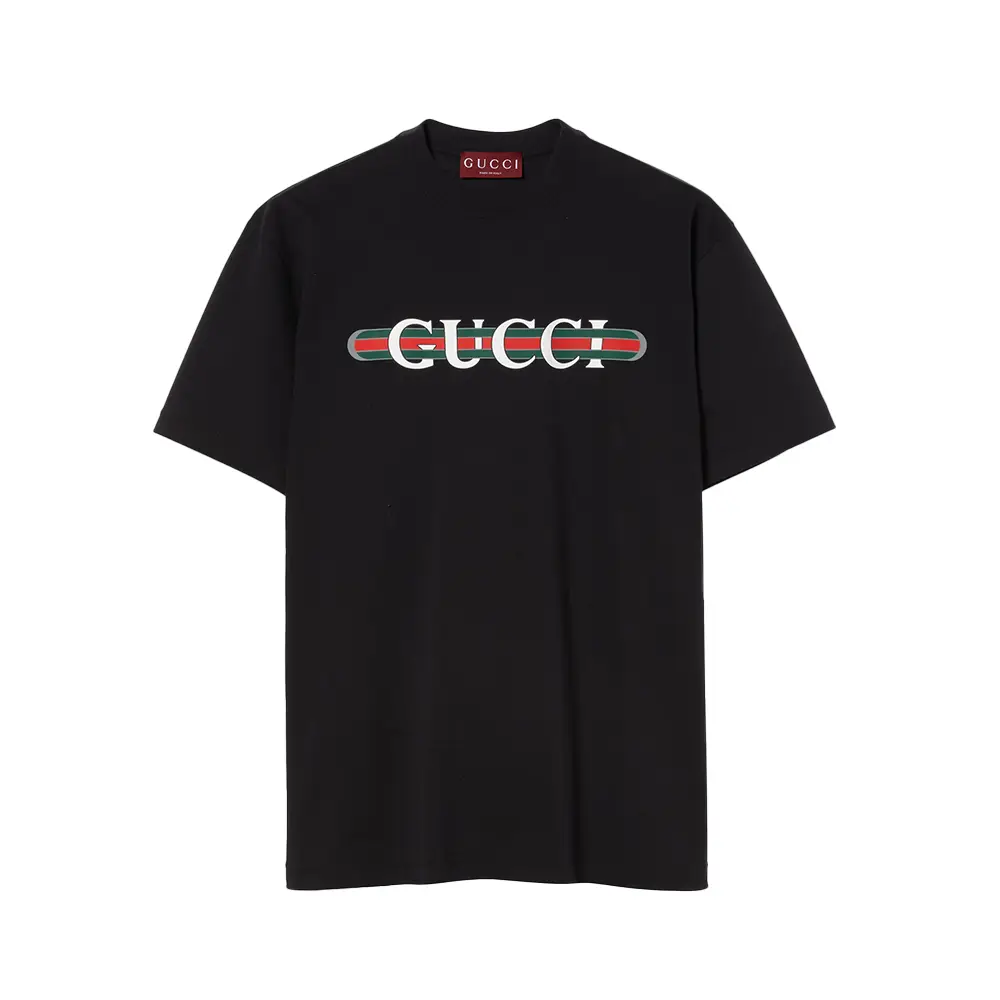 Gucci Printed Logo Cotton Jersey T-Shirt Black –