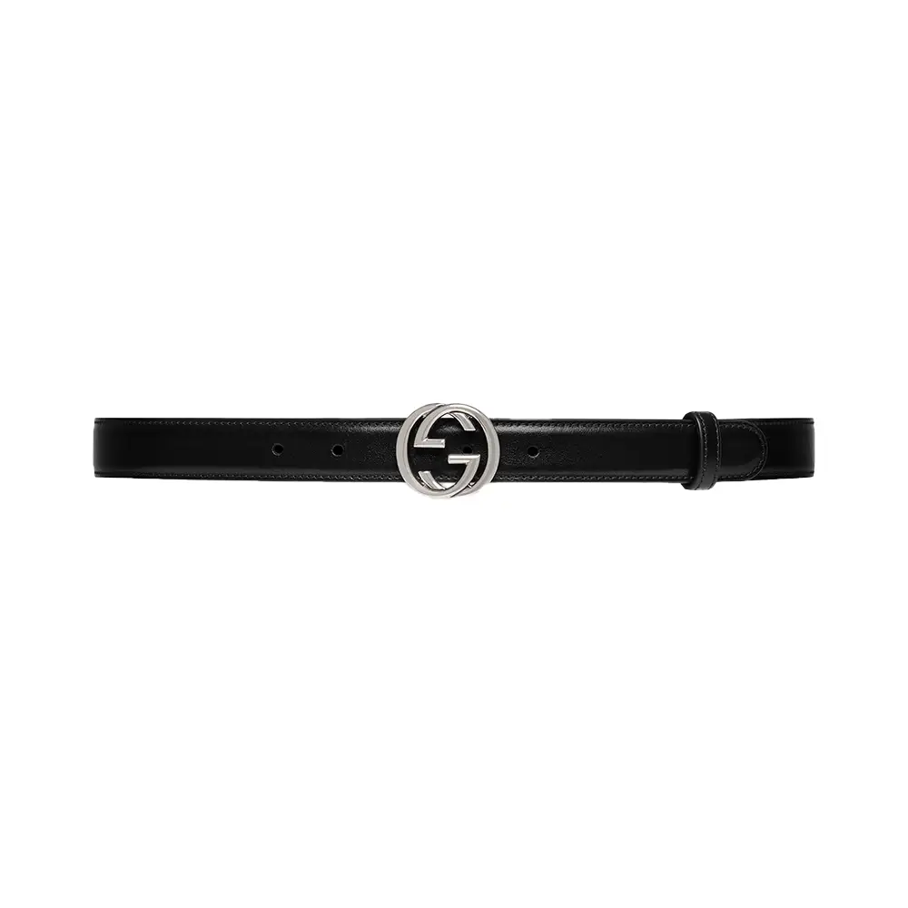 Gucci Round Interlocking G Thin Leather Belt 15mm Black –