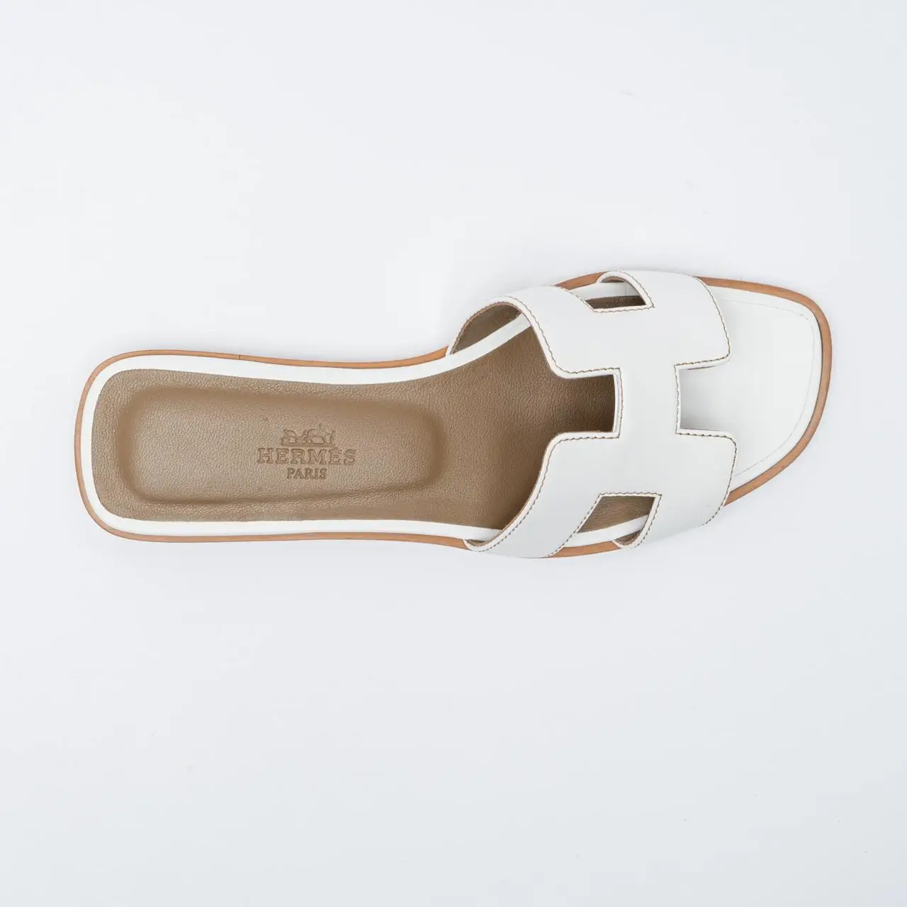 Hermes Oran Sandals White Brown –