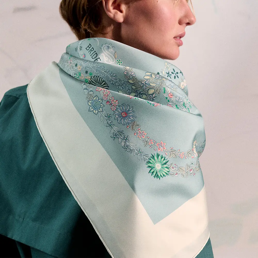 Hermès Brides De Gala En Fleur Scarf 90 Blanc Bleu Glacier