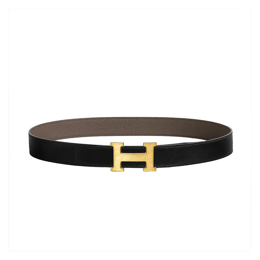 Hermès H Gold Buckle & Reversible Belt 32mm Togo Noir/Gold  display picture 3