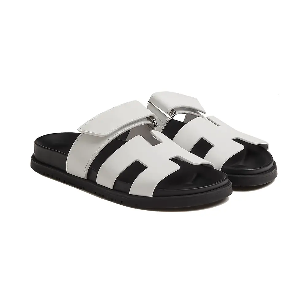 Hermès Chypre Calfskin Sandals Black/White –