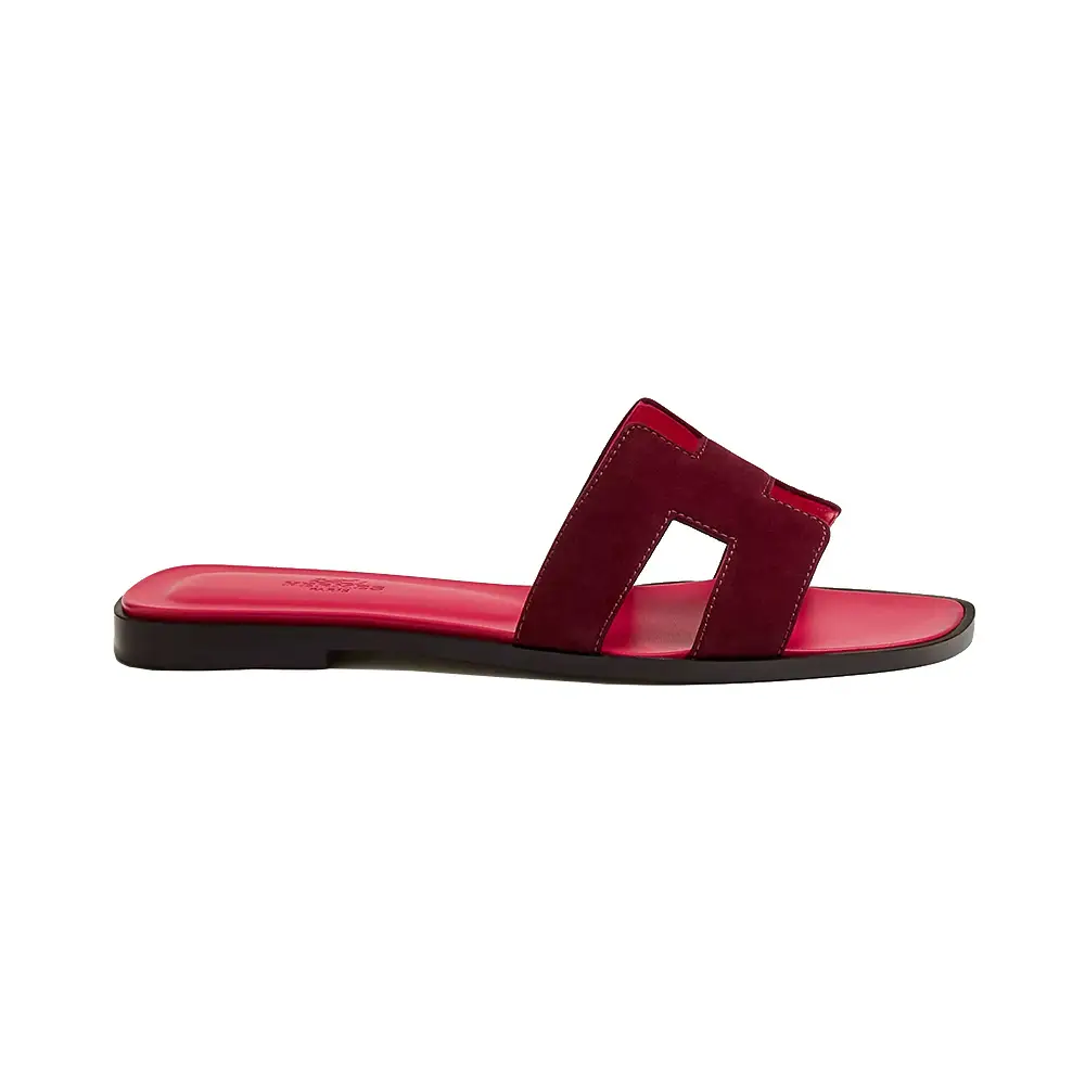 Hermes Oran Suede Goatskin Sandals Rouge Marsala –