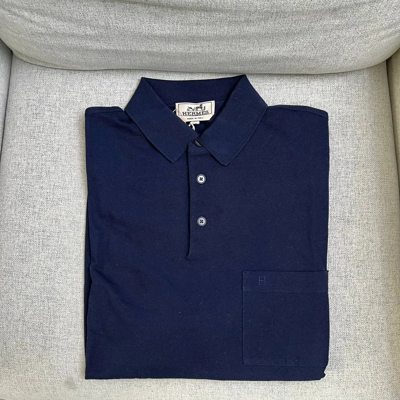 Hermès H Embroidered Buttoned Polo Shirt Blue Marine – voilà.id