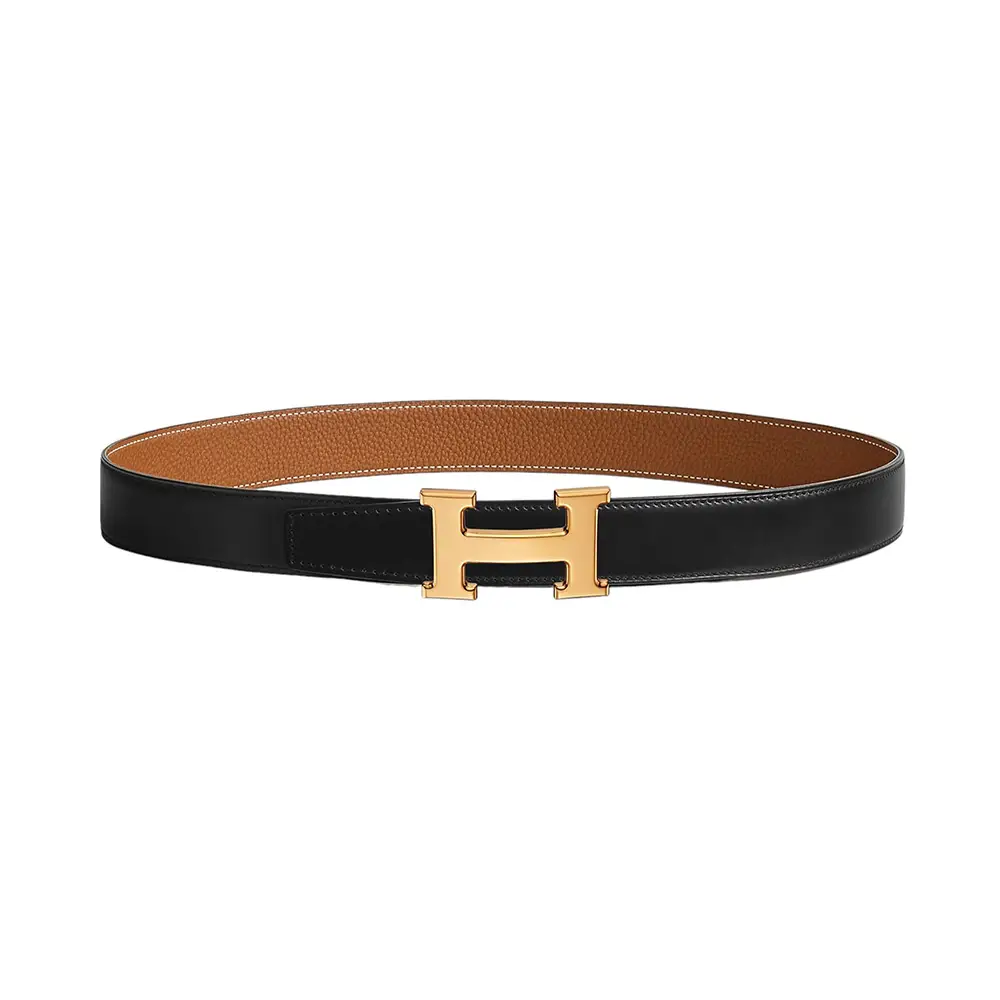 Hermès H Brushed Gold Buckle Reversible Belt 32mm Box 135