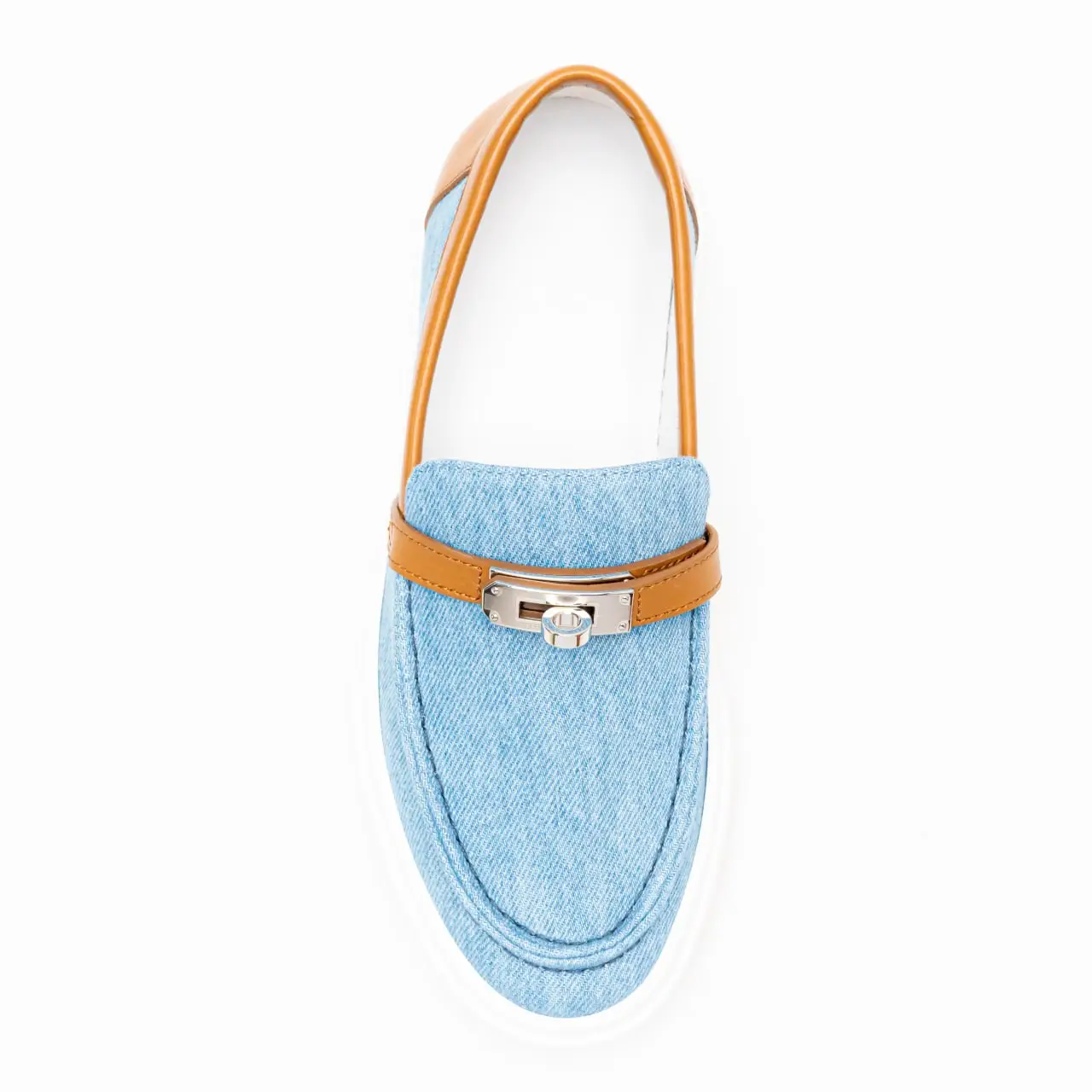 Hermes Game Slip-On Loafers Denim Bleu Clair / Gold Phw 