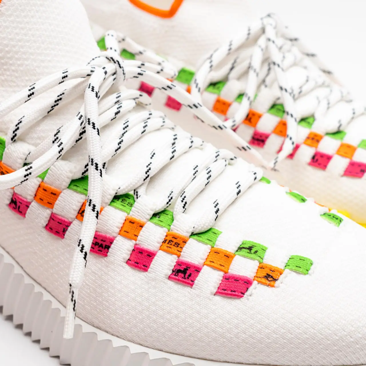 Hermès Flex Knit with Braided Bolduc Sneakers Multicolore Blanc 